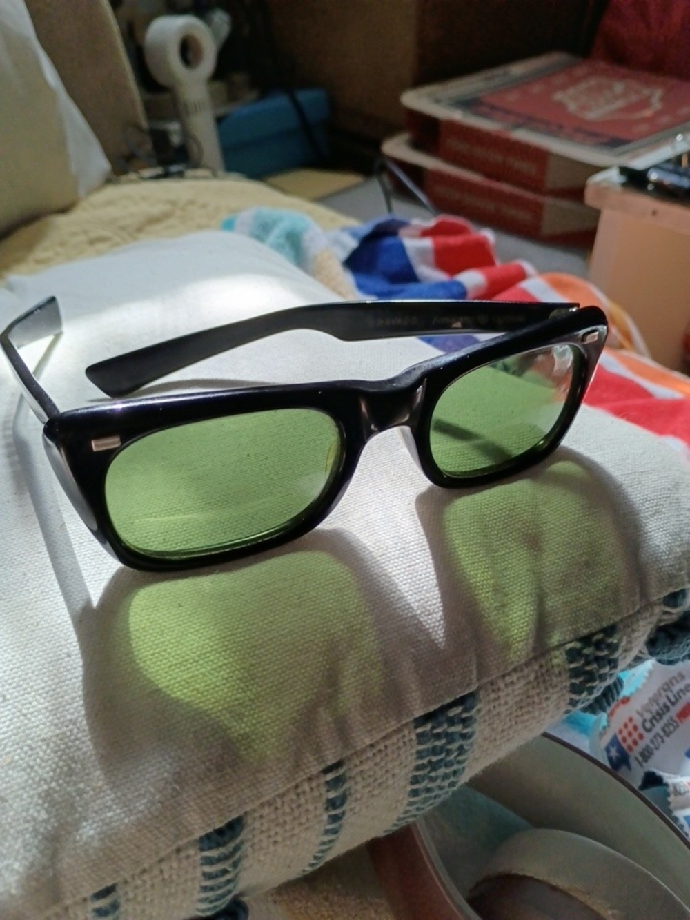 Bravado Black Frame Sunglasses with Green Lenses - Classic Rectangular